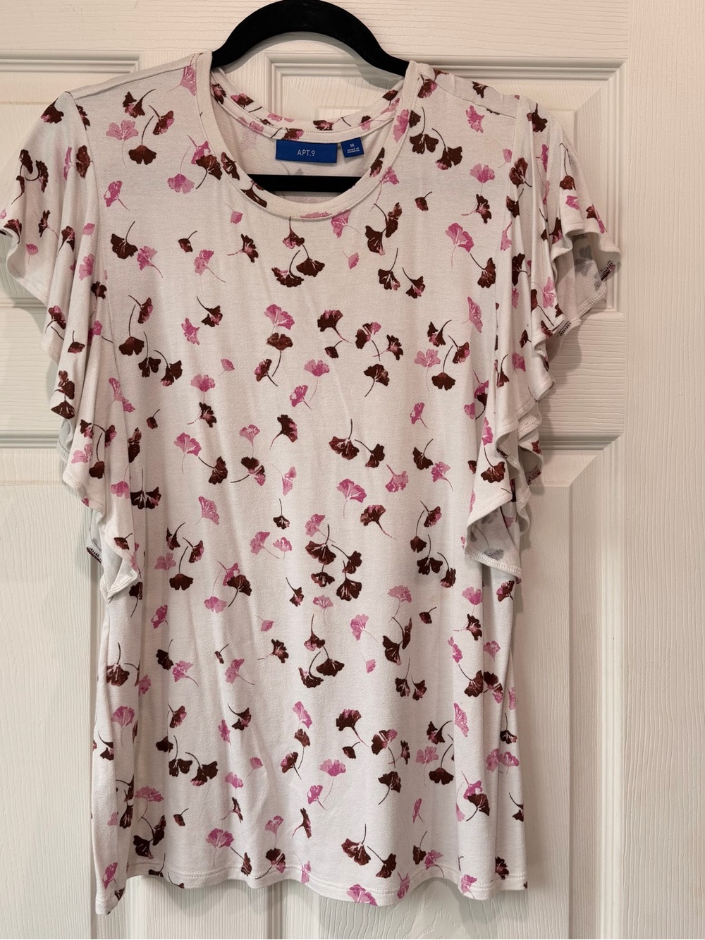 Apt. 9 Cream Floral Top with Pink and Brown Blossoms